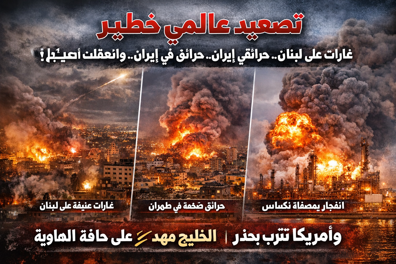 تصعيد عالمي خطير.. غارات غير مسبوقة على لبنان وحرائق في إيران وانفجار بمصفاة أمريكية يشعل القلق